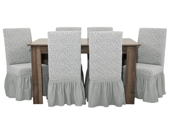 Чехлы на стулья с оборкой Venera "Жаккард", цвет слоновая кость, комплект 6 штук фото 1