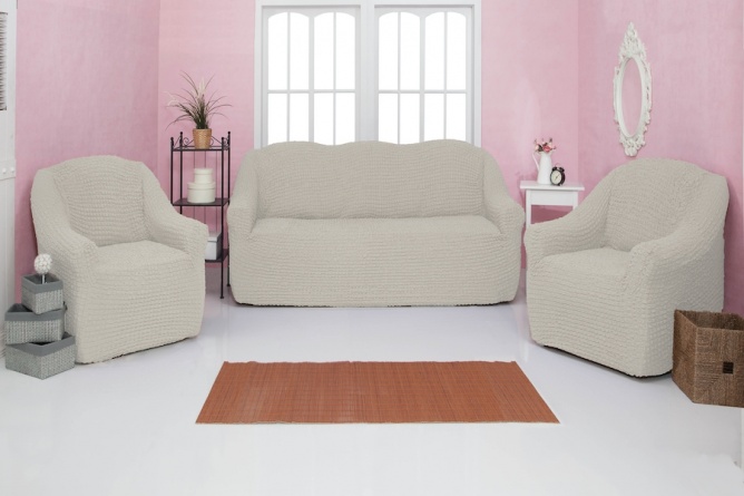 Комплект чехлов на диван и кресла без оборки CONCORDIA, цвет шампань, 3 предмета фото 1