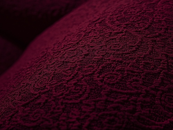 Комплект чехлов на угловой диван и кресло с оборкой Venera "Жаккард", цвет бордовый фото 3