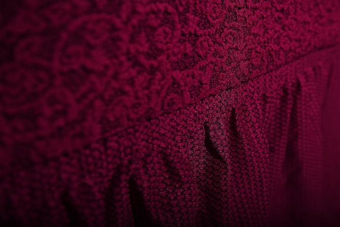 Комплект чехлов на угловой диван и кресло с оборкой Venera "Жаккард", цвет бордовый фото 8
