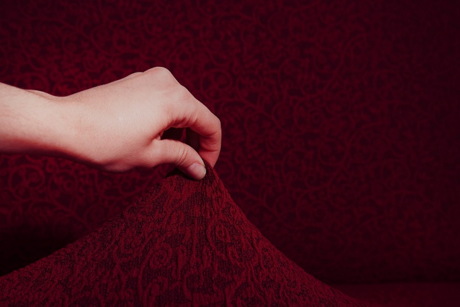 Чехол на угловой диван с оборкой Venera "Жаккард", цвет бордовый фото 5