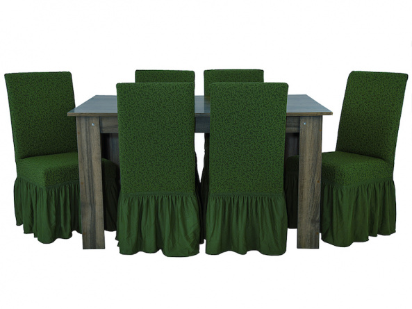 Чехол на стул с оборкой Venera "Жаккард", цвет зеленый, 2 штуки фото 2