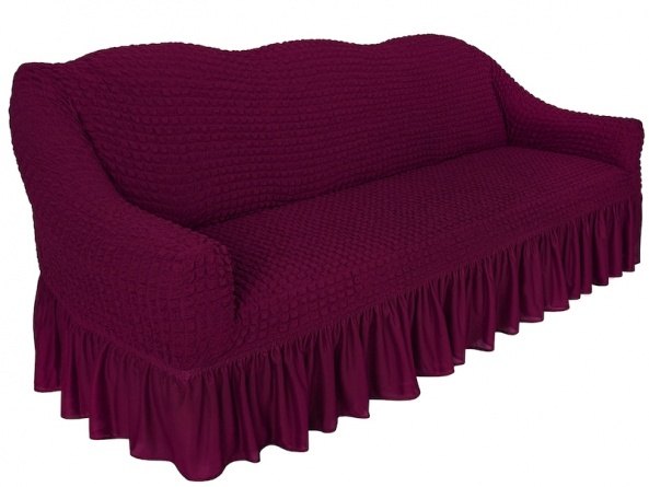 Комплект чехлов на трехместный диван и два кресла с оборкой Concordia, цвет бордовый фото 3