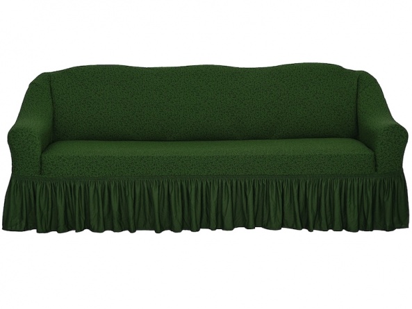 Чехол на трёхместный диван с оборкой Venera "Жаккард", цвет зелёный фото 1