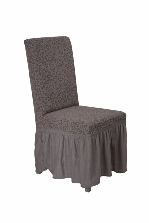 Чехлы на стулья с оборкой Venera "Жаккард", цвет серо-бежевый, комплект 6 штук фото 2