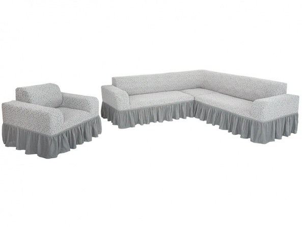Комплект чехлов на угловой диван и кресло с оборкой Venera "Жаккард", цвет светло-серый фото 8