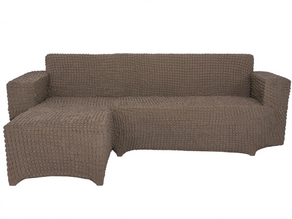 Чехол на угловой диван с оттоманкой CONCORDIA, выступ справа, цвет коричневый фото 1