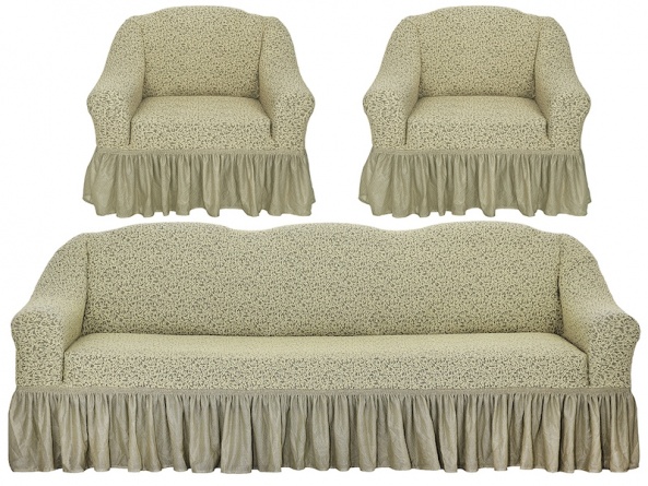 Комплект чехлов на трехместный диван и кресла Venera "Жаккард", цвет светло-бежевый, 3 предмета фото 1