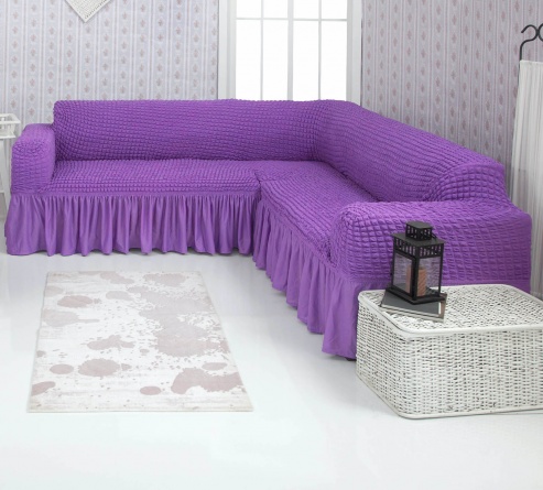 Чехол на угловой диван с оборкой Concordia, цвет сиреневый фото 1