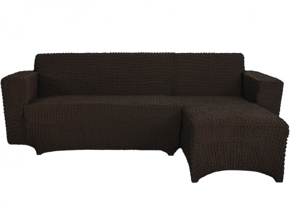 Чехол на угловой диван с оттоманкой CONCORDIA, выступ слева, цвет тёмно-коричневый фото 1