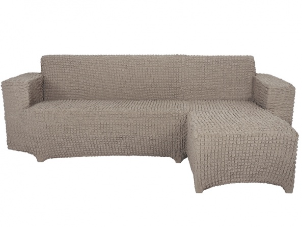 Чехол на угловой диван с оттоманкой CONCORDIA, выступ слева, цвет бежевый фото 1