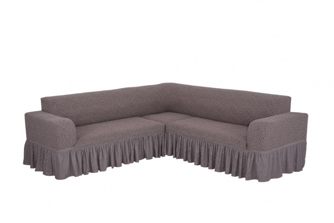 Чехол на угловой диван с оборкой Venera "Жаккард", цвет серо-бежевый фото 1