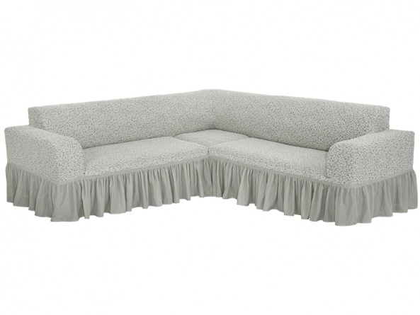 Чехол на угловой диван с оборкой Venera "Жаккард", цвет слоновая кость фото 1