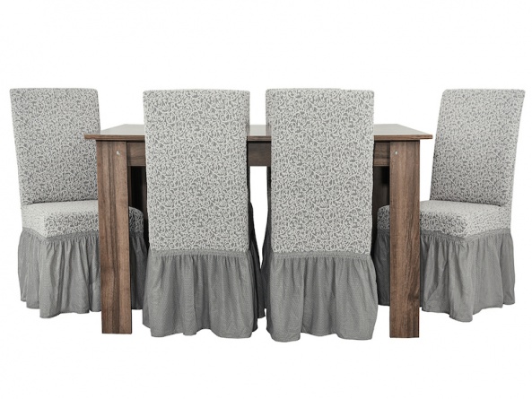Чехлы на стулья с оборкой Venera "Жаккард", цвет светло-серый, комплект 6 штук фото 1