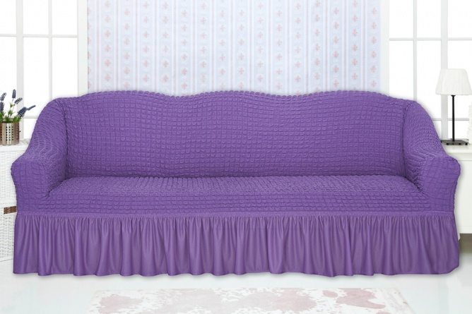 Чехол на трехместный диван с оборкой CONCORDIA, цвет сиреневый фото 1