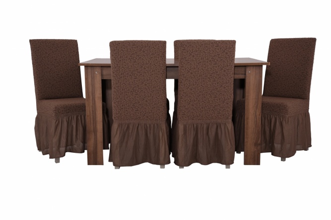 Чехлы на стулья с оборкой Venera "Жаккард", цвет коричневый, комплект 6 штук фото 1