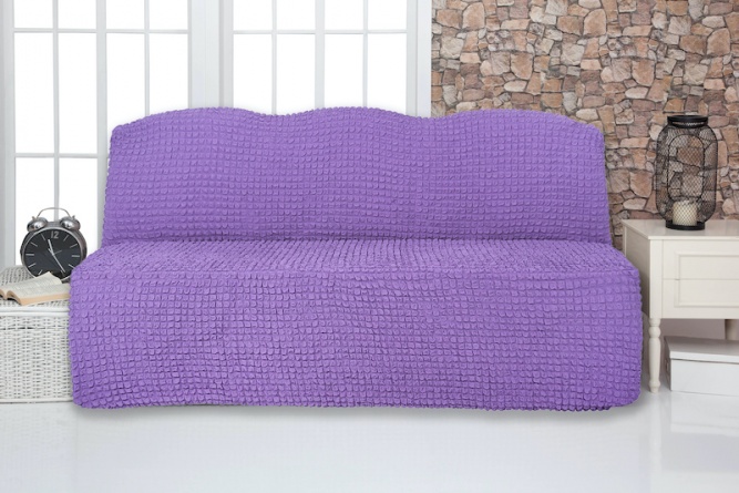 Чехол на трехместный диван без подлокотников и оборки Venera, цвет сиреневый фото 1