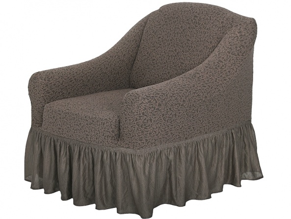 Комплект чехлов на угловой диван и кресло с оборкой Venera "Жаккард", цвет коричневый фото 5