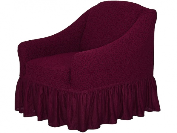 Комплект чехлов на угловой диван и кресло с оборкой Venera "Жаккард", цвет бордовый фото 5
