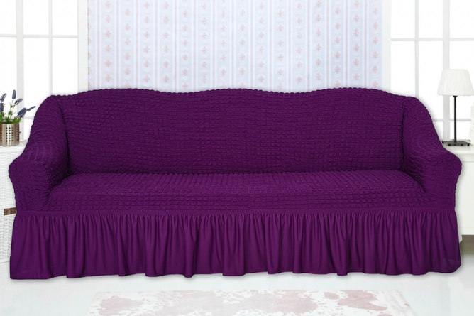 Чехол на трехместный диван с оборкой CONCORDIA, цвет фиолетовый фото 1