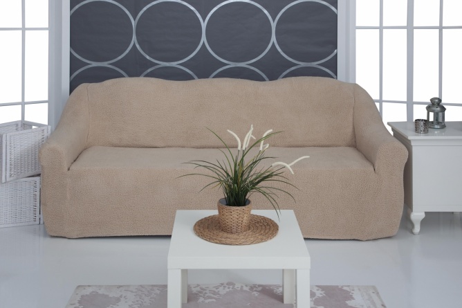 Чехол на трёхместный диван плюшевый Venera, цвет бежевый фото 1