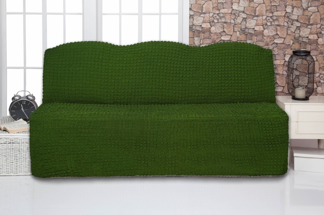 Чехол на трехместный диван без подлокотников и оборки Venera, цвет зеленый фото 1