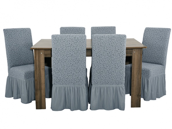 Чехлы на стулья с оборкой Venera "Жаккард", цвет серый, комплект 6 штук фото 1