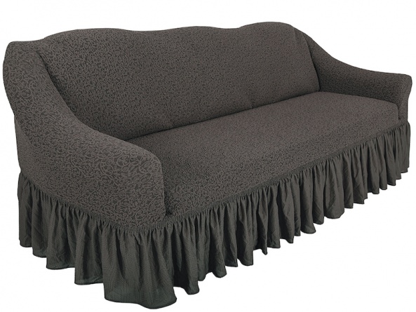 Чехол на трёхместный диван с оборкой Venera "Жаккард", цвет коричневый фото 2