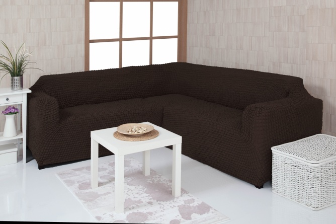 Чехол на угловой диван без оборки Concordia, цвет тёмно-коричневый фото 1