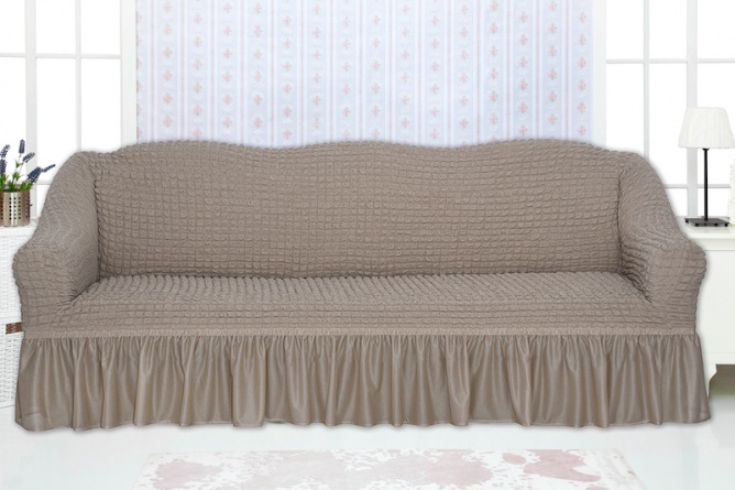 Чехол на трехместный диван с оборкой Concordia, цвет бежевый фото 1