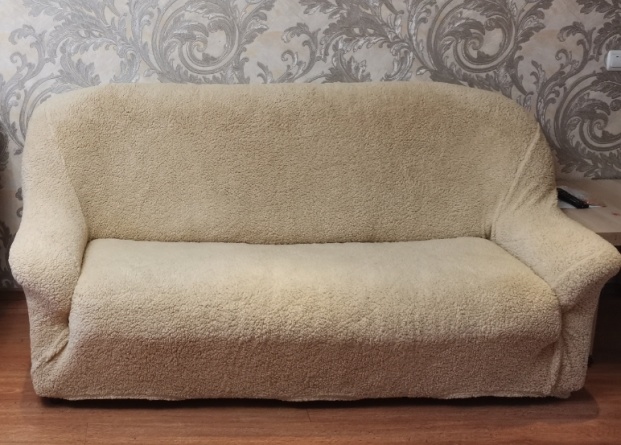 Чехол на двухместный диван плюшевый Venera, цвет светло-бежевый фото 3