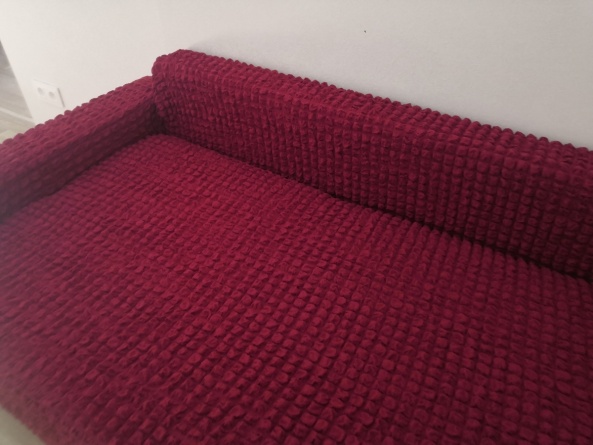Чехол на угловой диван с оттоманкой CONCORDIA, выступ слева, цвет бордовый фото 3