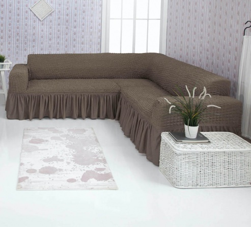 Чехол на угловой диван с оборкой Venera, цвет коричневый фото 1