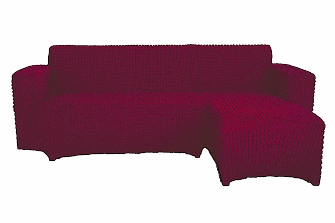 Чехол на угловой диван с оттоманкой CONCORDIA, выступ слева, цвет бордовый фото 1