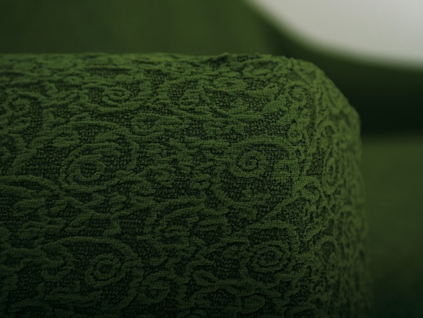 Чехол на трёхместный диван без оборки Venera "Жаккард", цвет зелёный фото 5