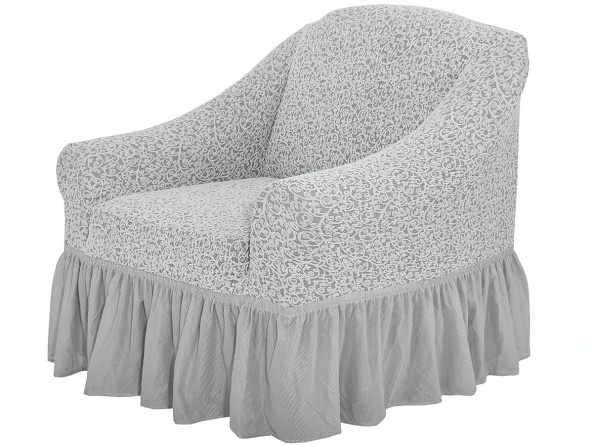 Комплект чехлов на угловой диван и кресло с оборкой Venera "Жаккард", цвет слоновая кость фото 5