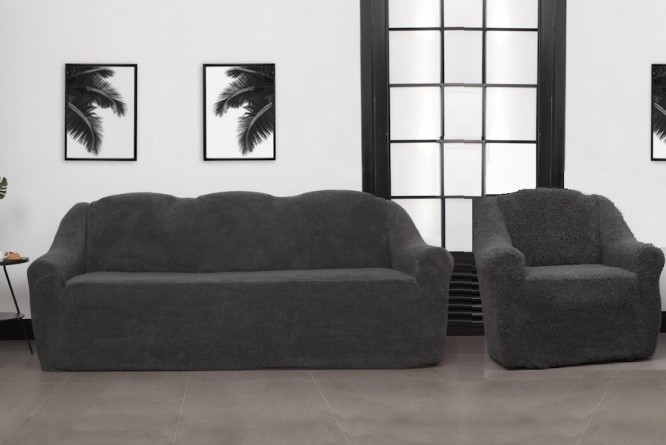 Чехол на трёхместный диван плюшевый Venera, цвет темно-серый фото 5
