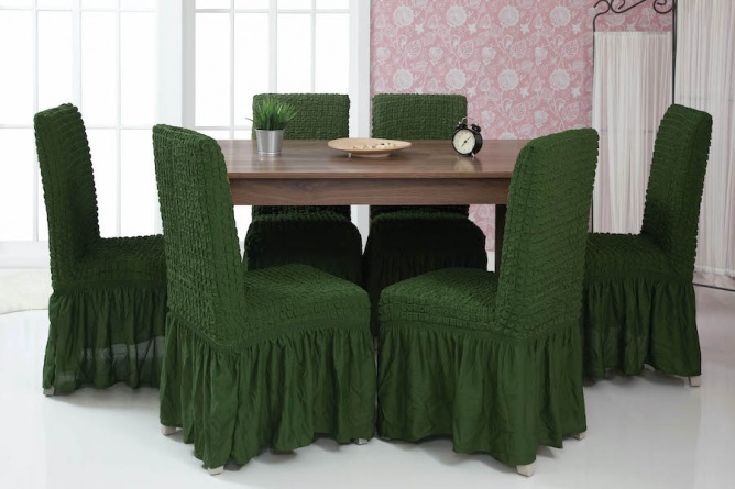 Чехлы на стулья с оборкой Venera, цвет зеленый, комплект 6 штук фото 6