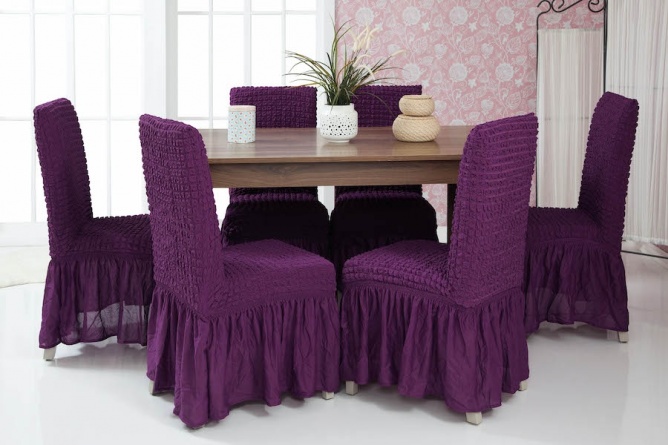 Чехлы на стулья с оборкой Venera, цвет фиолетовый, комплект 6 штук фото 6