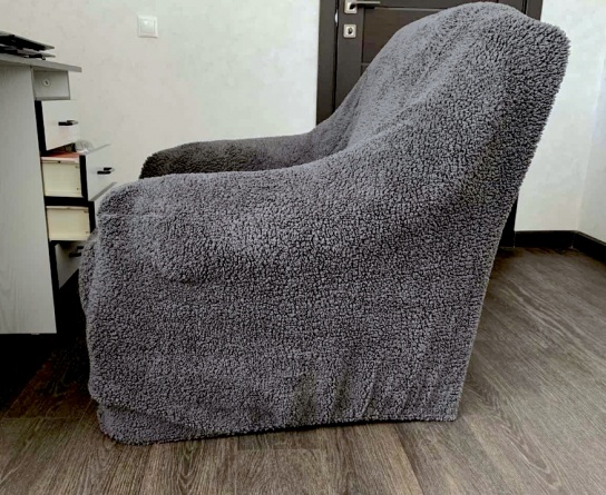 Комплект чехлов на трехместный диван и кресла плюшевый Venera, цвет темно-серый фото 9