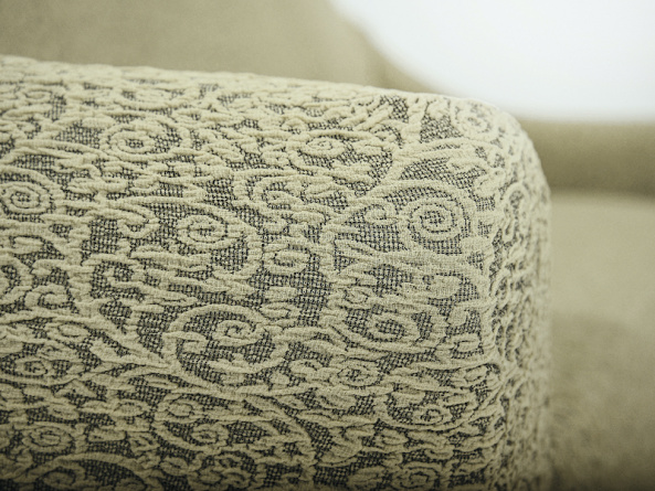 Чехол на трёхместный диван без оборки Venera "Жаккард", цвет светло-бежевый фото 5
