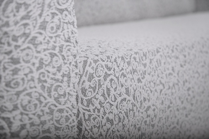 Комплект чехлов на угловой диван и кресло с оборкой Venera "Жаккард", цвет светло-серый фото 7