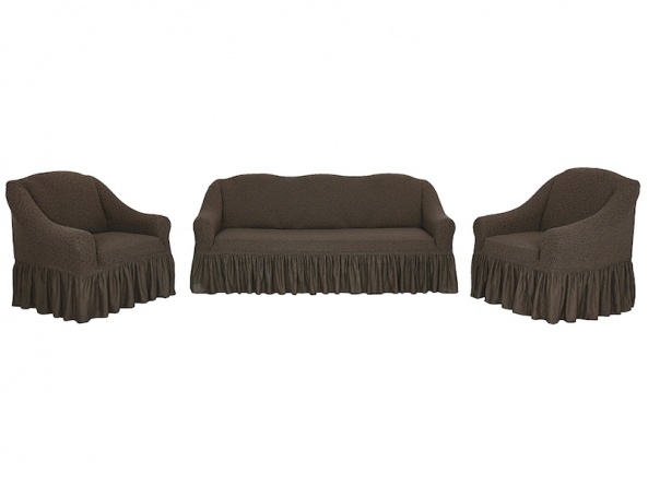 Комплект чехлов на трехместный диван и кресла Venera "Жаккард", цвет коричневый, 3 предмета фото 2