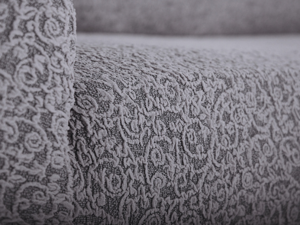 Чехол на трёхместный диван без оборки Venera "Жаккард", цвет серо-бежевый фото 3