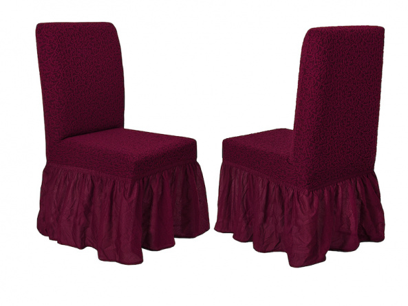 Чехол на стул с оборкой Venera "Жаккард", цвет бордовый, 2 штуки фото 1
