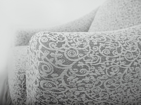Комплект чехлов на угловой диван и кресло с оборкой Venera "Жаккард", цвет слоновая кость фото 2