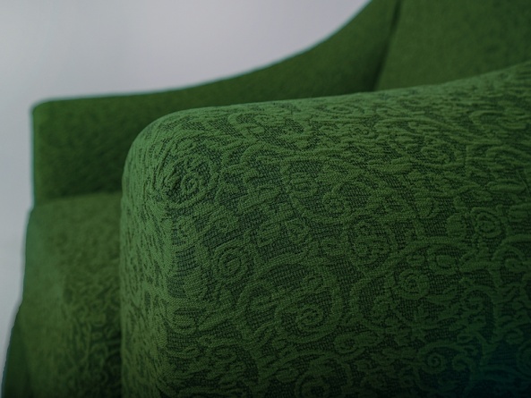 Комплект чехлов на угловой диван и кресло с оборкой Venera "Жаккард", цвет зелёный фото 5