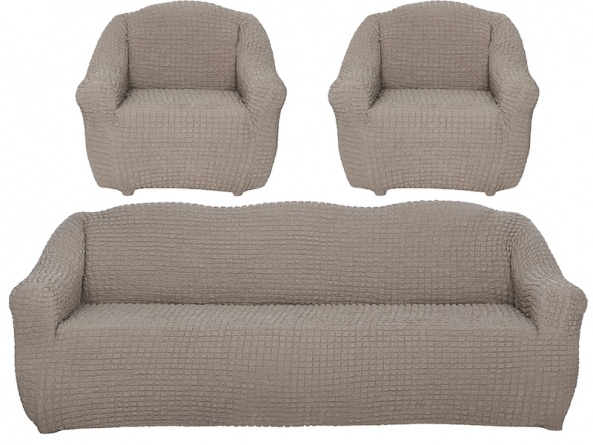 Комплект чехлов на диван и кресла без оборки CONCORDIA, цвет бежевый, 3 предмета фото 4