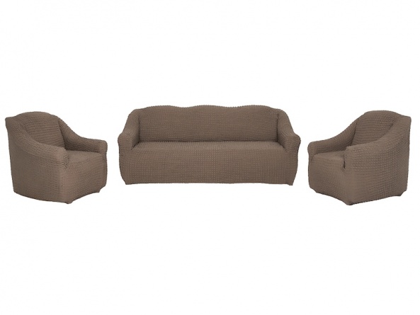 Комплект чехлов на диван и кресла без оборки Concordia, цвет коричневый, 3 предмета фото 5