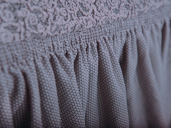 Комплект чехлов на угловой диван и кресло с оборкой Venera "Жаккард", цвет серо-бежевый фото 3